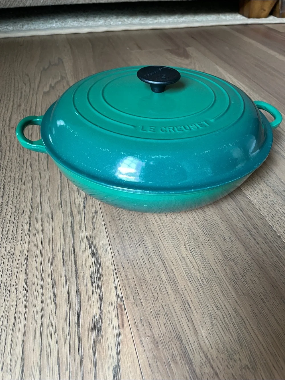 Le Creuset Emerald Green Cast Iron Covered Skillet
